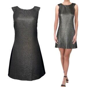 SANCTUARY Textured Sleeveless‎ Cocktail Mini Dress in Silver Metallic / Black S